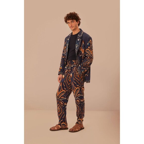 NWOT Farm Rio unisex Blue Pineapple Ikat Blazer Size L 100% Cotton - Picture 4 of 16